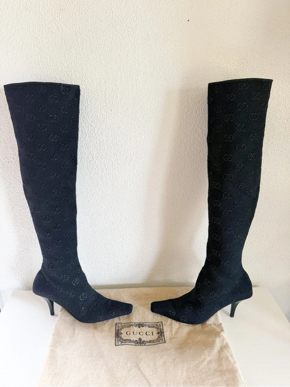 Gucci Demi GG Jacquard Monogram Over The Knee Sock Boots EU 39